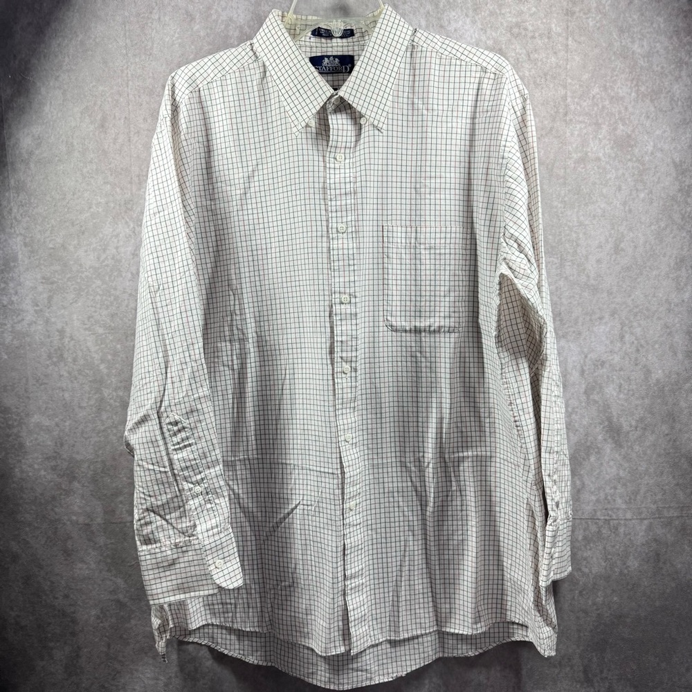 Stafford‎ White Checked Casual Button Down Shirt Long Sleeve Size 17.5